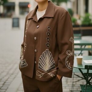 Allure Vintage Embroidered Four Buttons Women's Jacket -Size Large